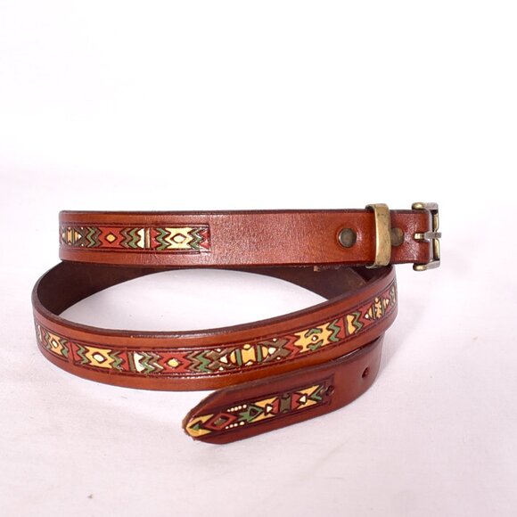 Women s Brown Belt With Aztec Design Size XL - Picture 1 of 7